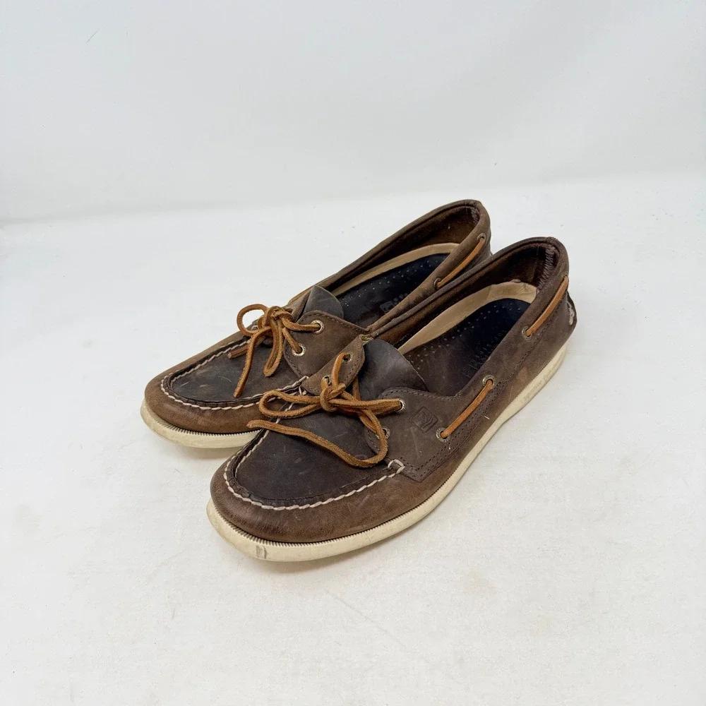 Sperry Boat Shoes Brown 9.5M Leather Nautical Preppy Classic Lake Life Beach